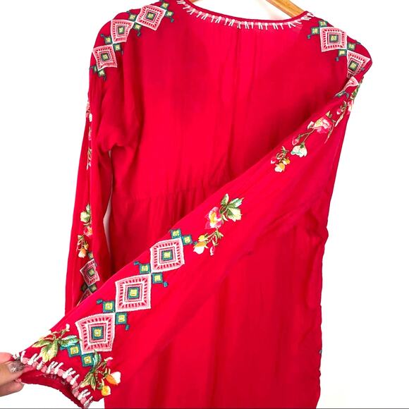Johnny Was | Red Long Sleeve Blouse Embroidered Rayon XS - Picture 7 of 10